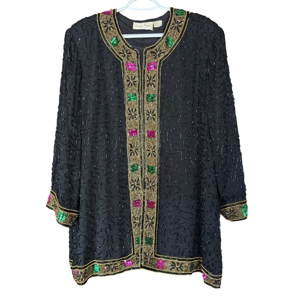 Vintage Laurence Kazar Beaded Jacket 3XL Event Formal Silk Evening Holiday